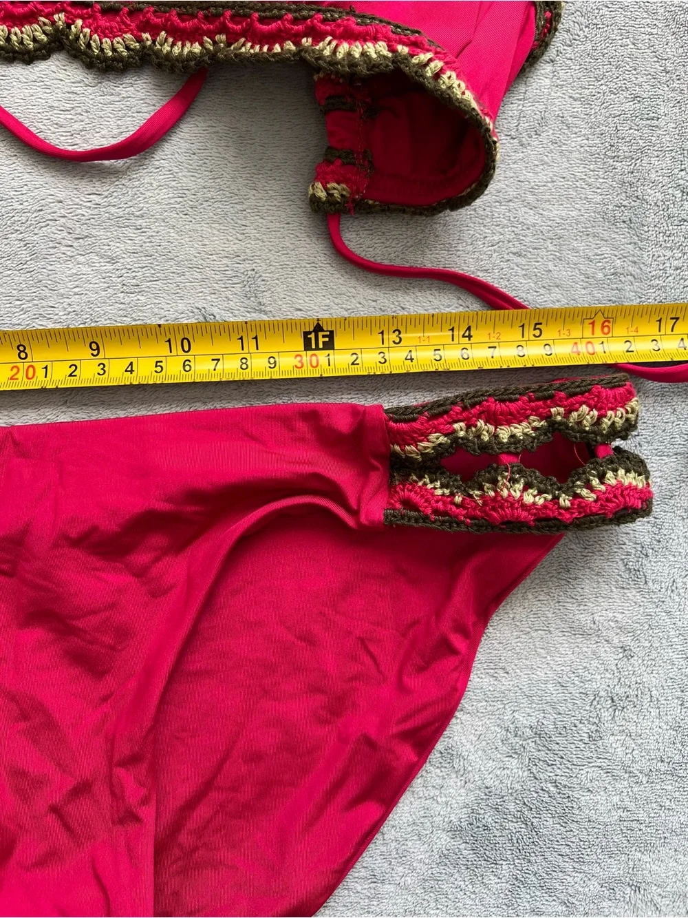 Becca Pink Crochet Trim Halter Bikini Set Women’s Large D Cup Boho Swim